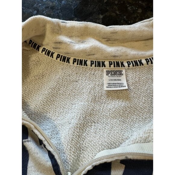 PINK Victorias Secret  Sz L Speckled Pullover Sweatshirt Navy Letters Red Accent - Picture 8 of 8